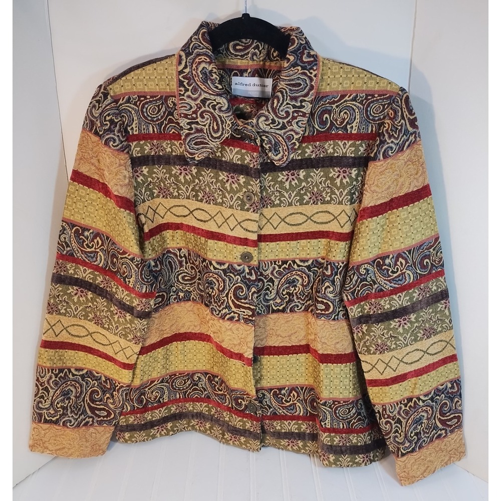 Alfred Dunner Petite 10P Multicolor Tapestry Paisley Button Front Jacket Granny
